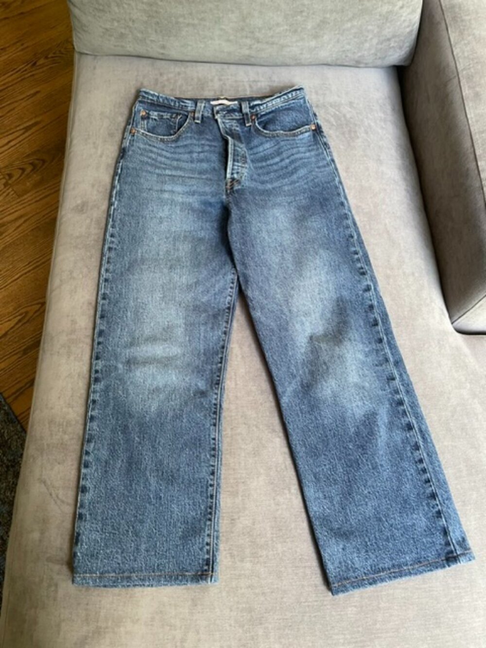 LEVI’S Ribcage Straight Ankle Jeans, womens W30” L27”, in light-medium blue wash